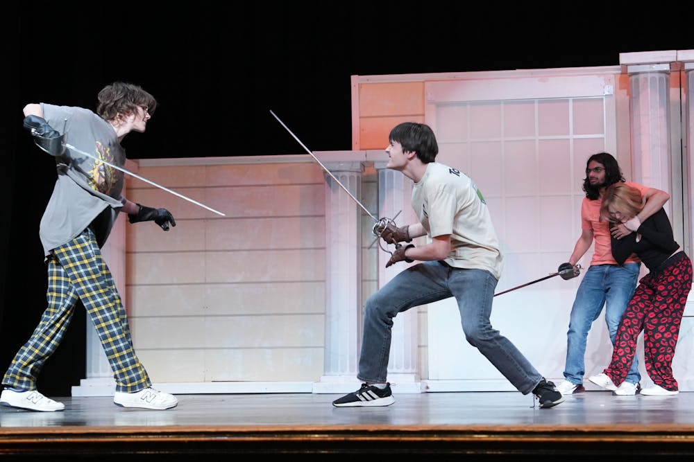 Students practicing for a production of the Three Musketeers at Buchholz High School on Wednesday, Feb. 21, 2024.