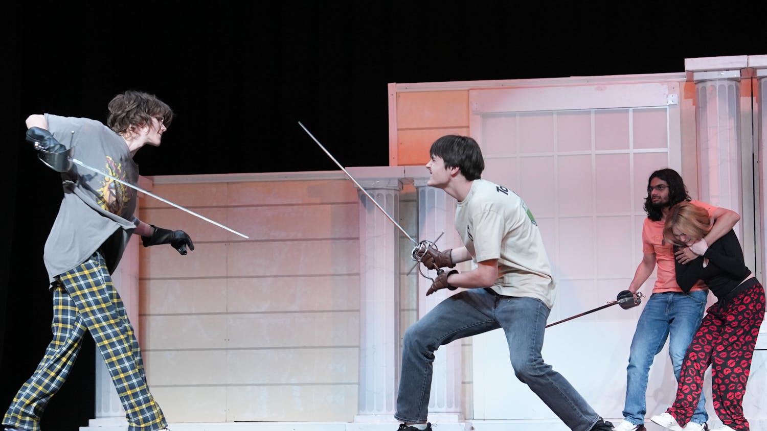 Students practicing for a production of the Three Musketeers at Buchholz High School on Wednesday, Feb. 21, 2024.