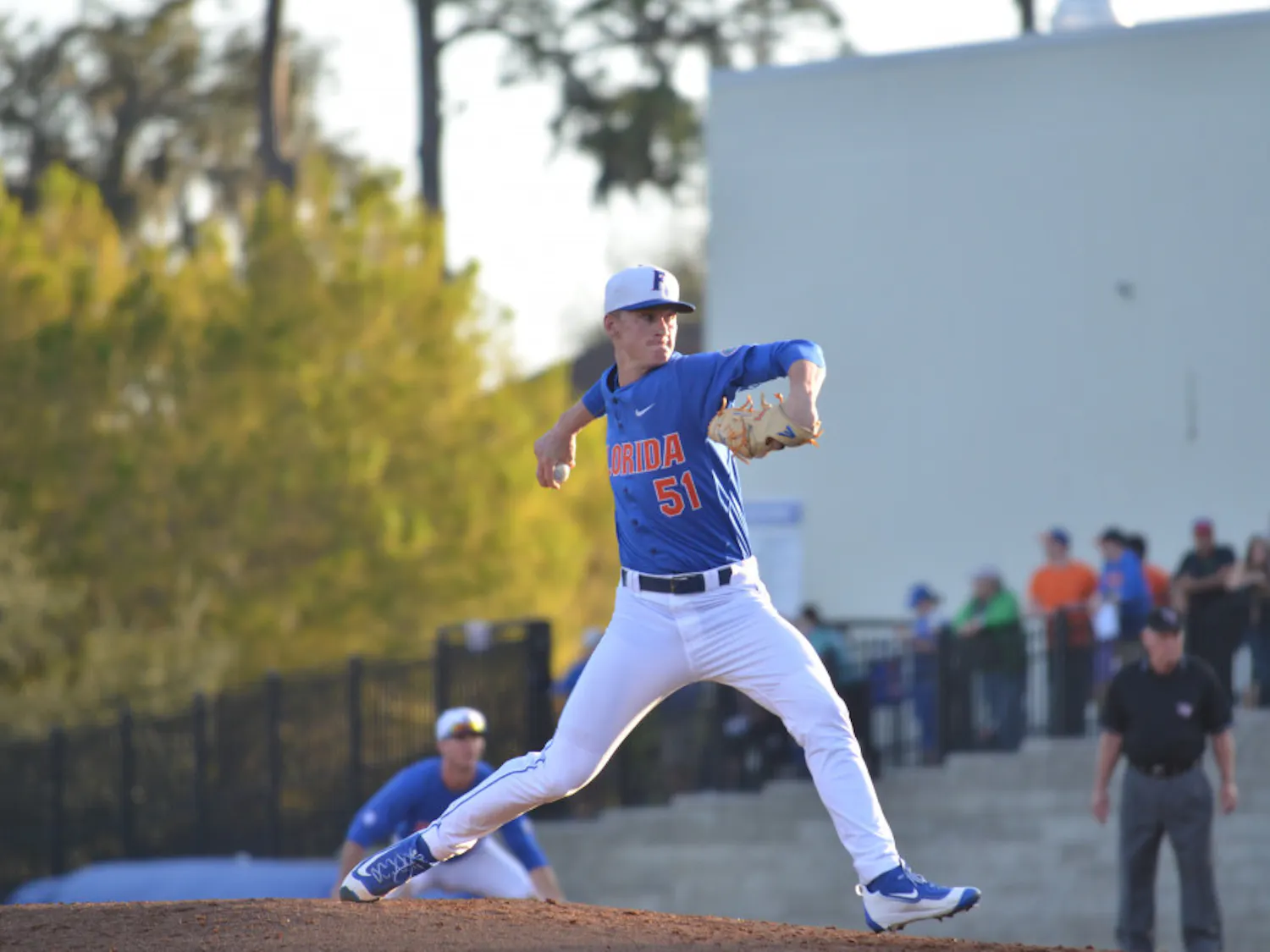 Brady Singer pitches during Florida's 8-4 win against Florida Gulf Coast on Feb. 20, 2016, at McKethan Stadium.