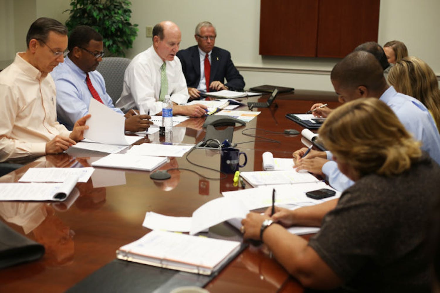 Vice President for Student Affairs Dave Kratzer talks to UF trustees on a conference call during a Finance and Facilities Committee meeting Tuesday about a new dorm.