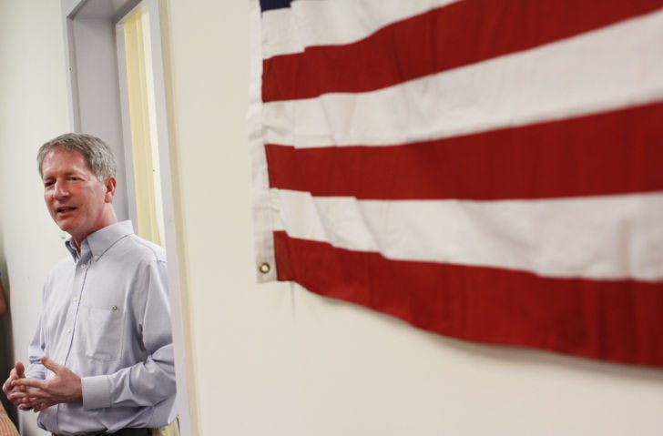 Craig Lowe speaks to his supporters in his campaign office after losing the mayoral race to Ed Braddy. Lowe finished with about 45 percent of the vote.
