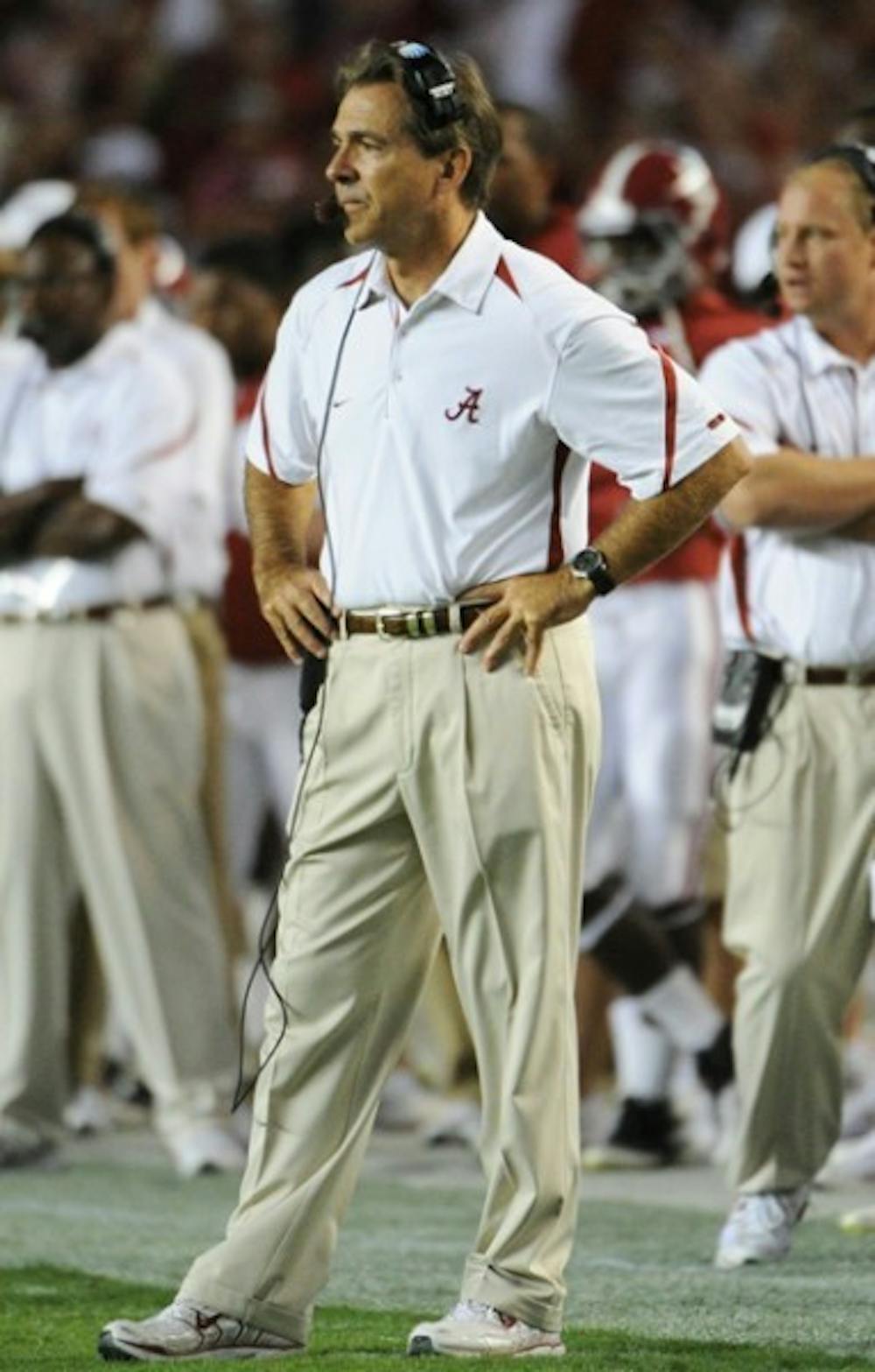 <p>Alabama coach Nick Saban (pictured) helped groom Florida coach Will Muschamp during his career.</p>