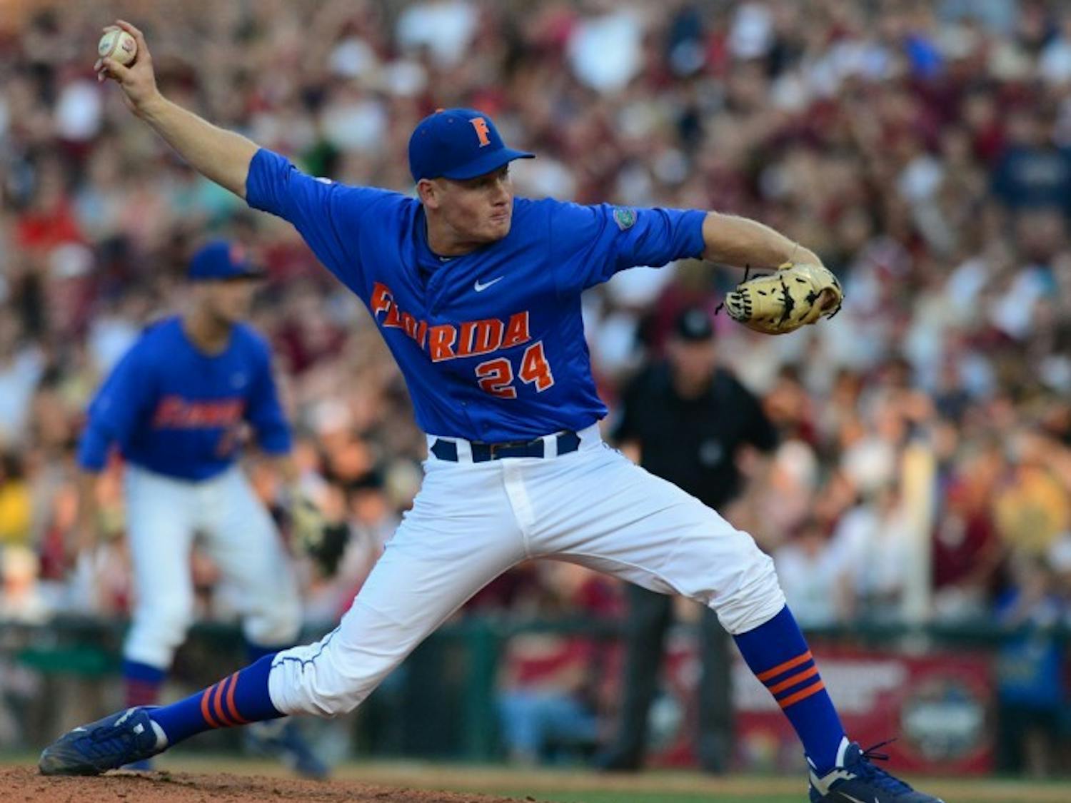 Freshman right-hander Ryan Harris entered in the fourth inning and pitched three frames against the No. 1 Seminoles without allowing a run.
