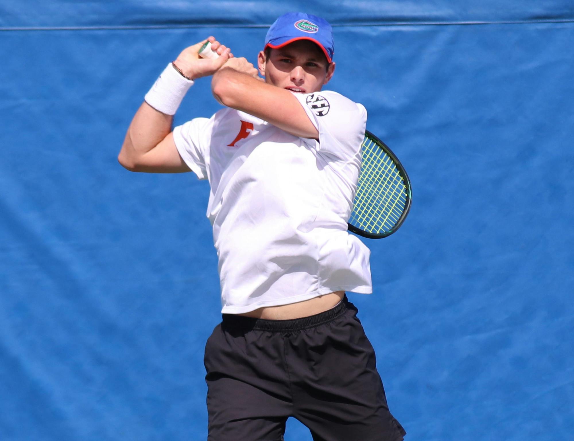 Team captain Sam Riffice and the rest of the Gators marked March 7 at the start of the season. Photo from UF-Auburn match Feb. 21.