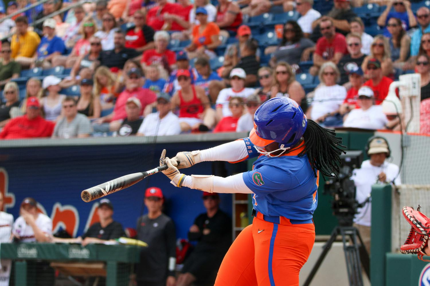 Florida third baseman Charla Echols swings her bat during the Gators' 8-7 win against the Georgia Bulldogs Saturday, April 15, 2023.
