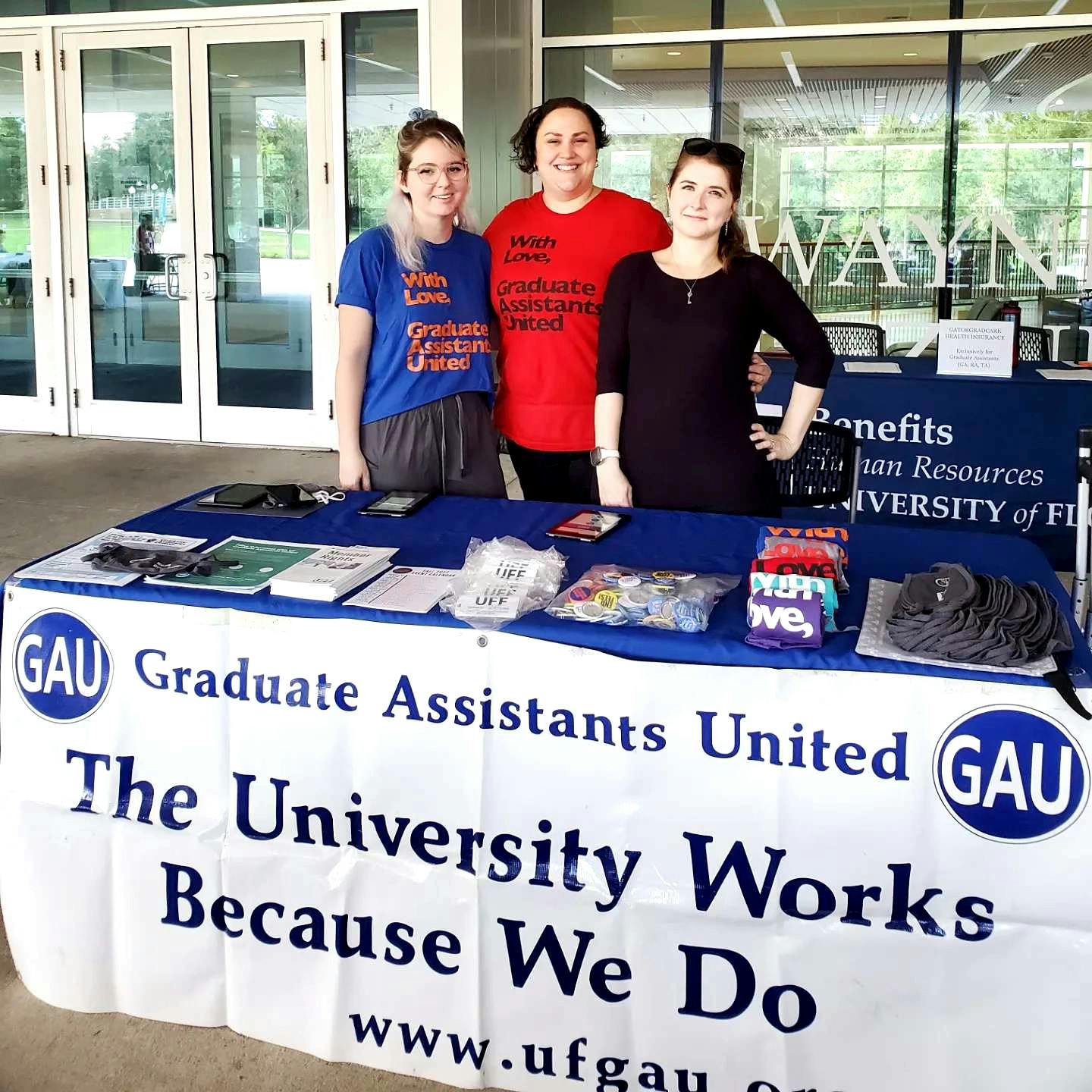 Bryn Taylor, Rachel Hartnett and Jackie Schnieber table in front of the J. Wayne Reitz Union on Sept. 14, 2022