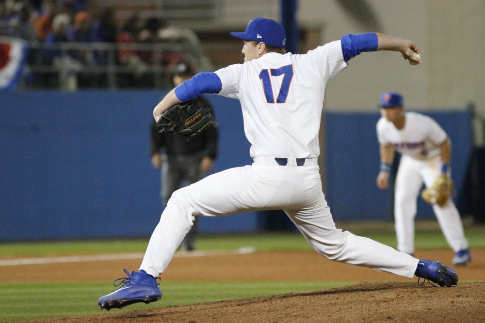 <p>UF's Michael Byrne pitches during Florida's 5-4 win against William &amp; Mary on Feb. 17, 2017, at McKethan Stadium</p>