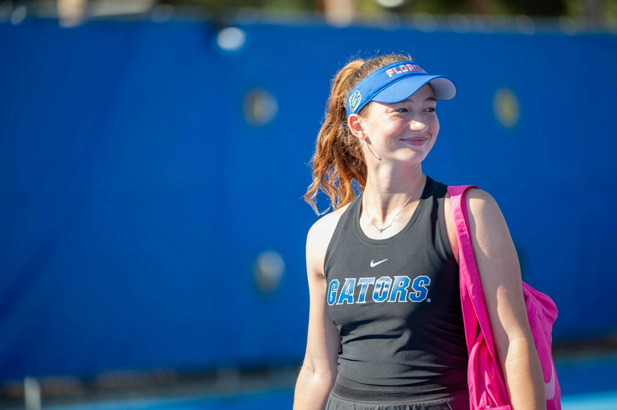 Florida’s Brooke Black walks down the court before an NCAA women’s tennis match against Troy, Friday, Feb. 13, 2026, in Gainesville, Fla.