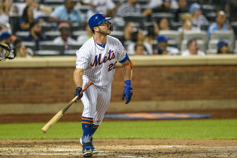Pete Alonso leads all rookies with 34 home runs and 77 RBIs.