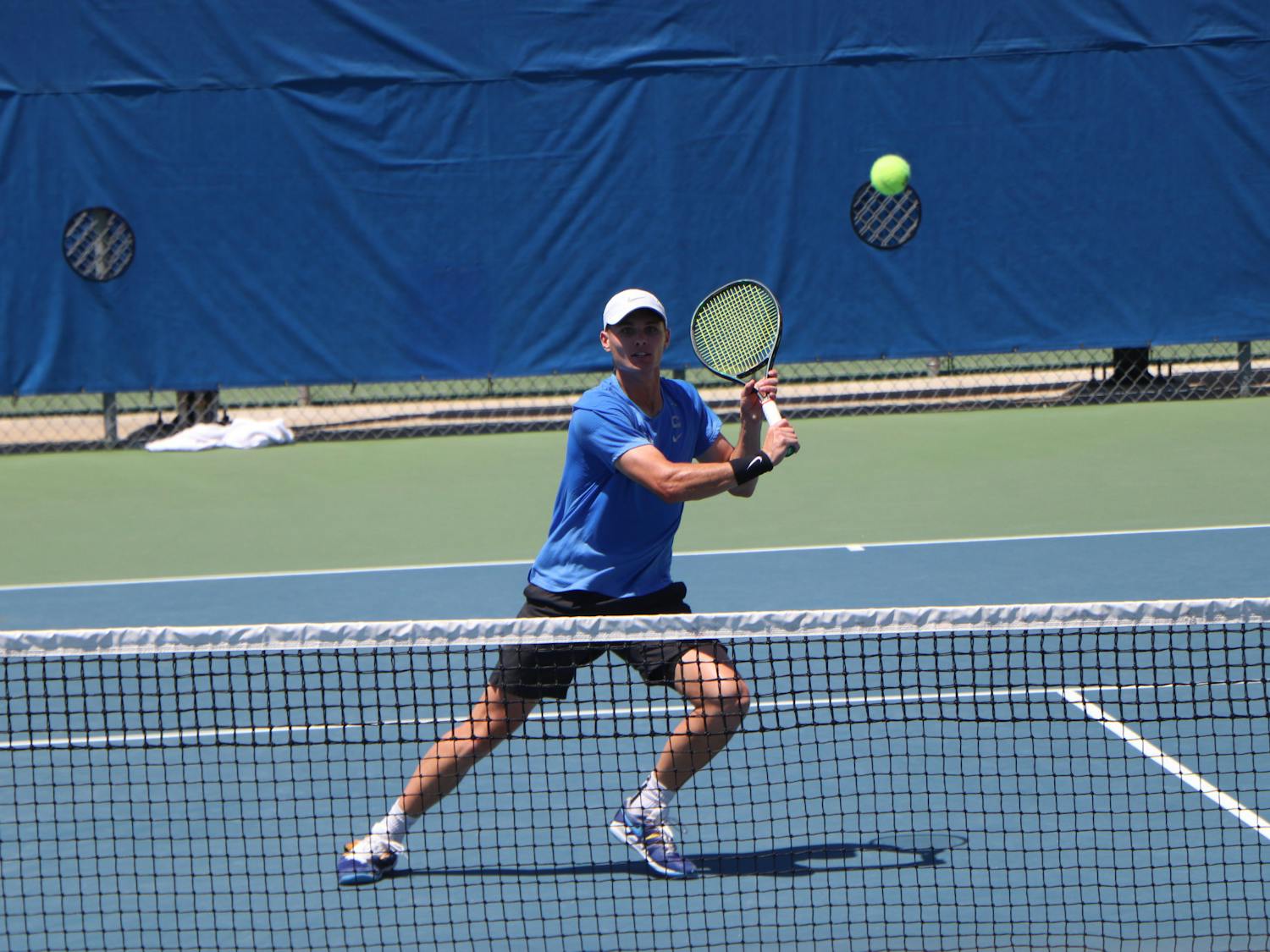 Florida's Sam Riffice prepares to return a ball against South Florida on May 9. Riffice defeated South Carolina's Daniel Rodrigues 3-6, 6-1, 6-4 to win the individual singles national championship Friday afternoon.