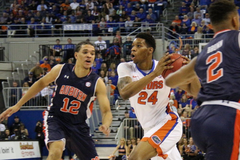 <p>UF’s Justin Leon drives toward the basket during Florida’s 95-63 win against Auburn on Jan. 23, 2016, in the O’Connell Center.</p>