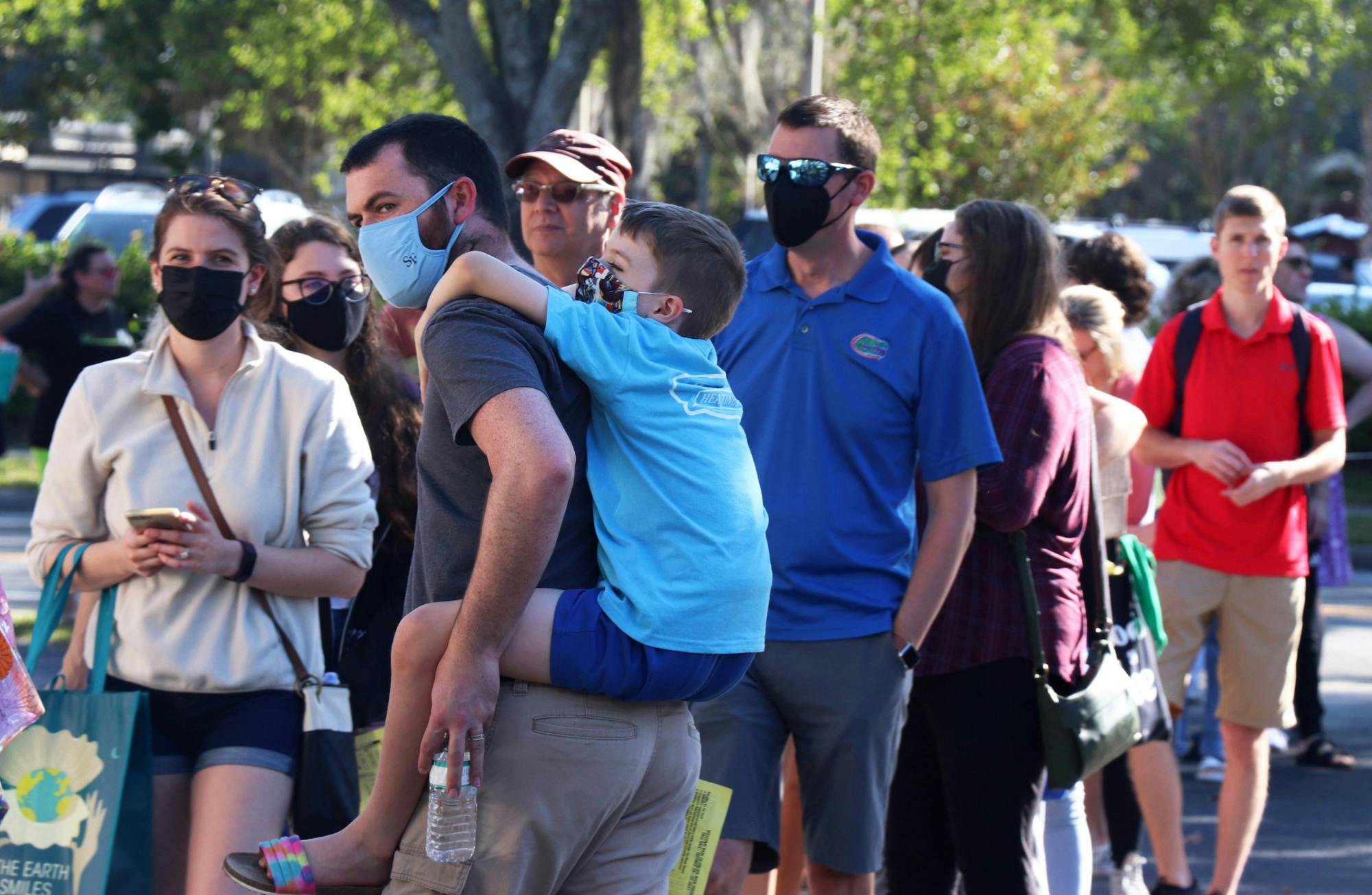 Attendees gather in line outside of the Friends of the Library book sale on Saturday, Oct. 23, 2021. Most of the people in the line had been waiting for at least two hours.