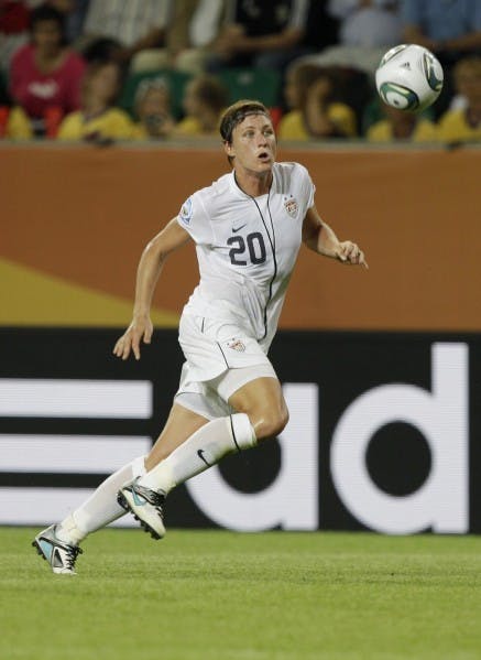 United States' Abby Wambach controls the ball during the group C match between Sweden and the United States at the Women’s Soccer World Cup in Wolfsburg, Germany, Wednesday, July 6, 2011. (AP Photo/Marcio Jose Sanchez)