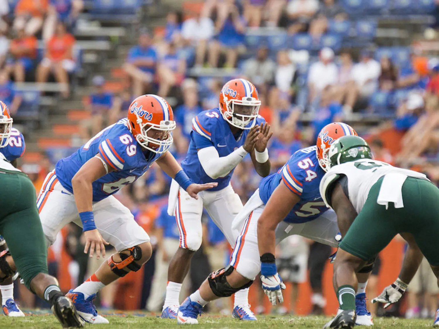 Treon Harris calls for a snap during Florida's 65-0 win against Eastern Michigan at Ben Hill Griffin Stadium.