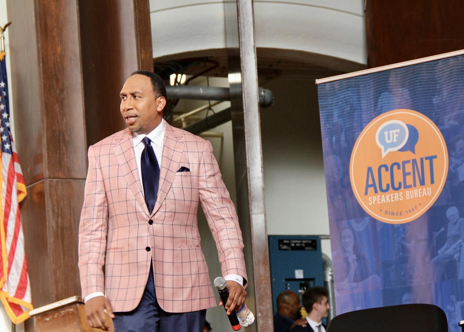 ESPN&#x27;s Stephen A. Smith walks across the stage at the University Auditorium Wednesday, July 27, 2022.
