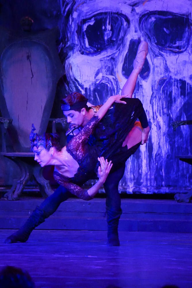 Fhillip Teixeira lifts Carla Amancio during Dance Live National Ballet's first performance of “A Haunted Swan Lake” of the season Oct. 25, 2015, at Riley Arts Center in Ocala. Teixeira and Amancio, both principal dancers from Brazil, play the king and queen.