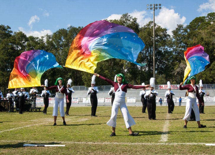 The P. K. Yonge Developmental Research School band performs at the Southern Showcase of Champions Marching Band Invitational. A.D. Nease finished in first place, and F.W. Buchholz finished in second.