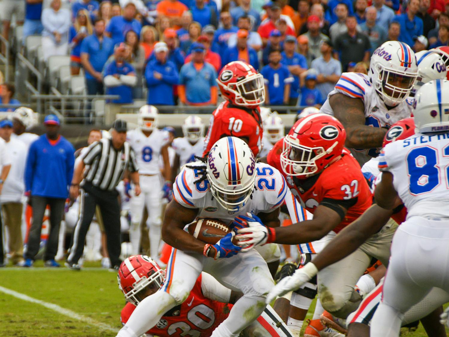 Running back Jordan Scarlett fumbled on his first rushing attempt of the afternoon. He ended the day with 56 yards on eight carries.