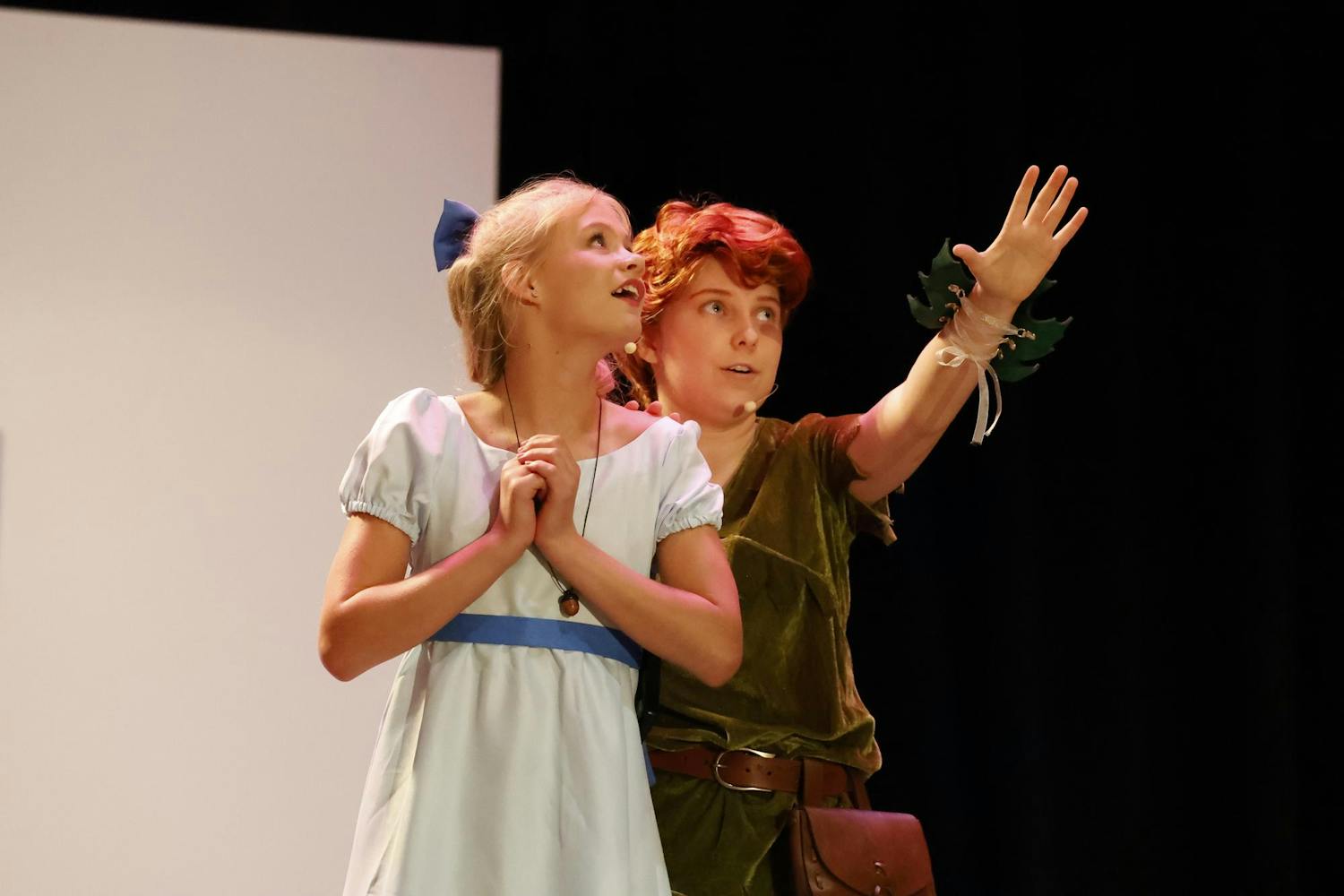 Kinley Murray and Clara J. Foltz costar in Alachua Children’s Theater’s rendition of Peter Pan as Wendy and Peter Pan respectively at Santa Fe high school on Friday, June 14, 2024.