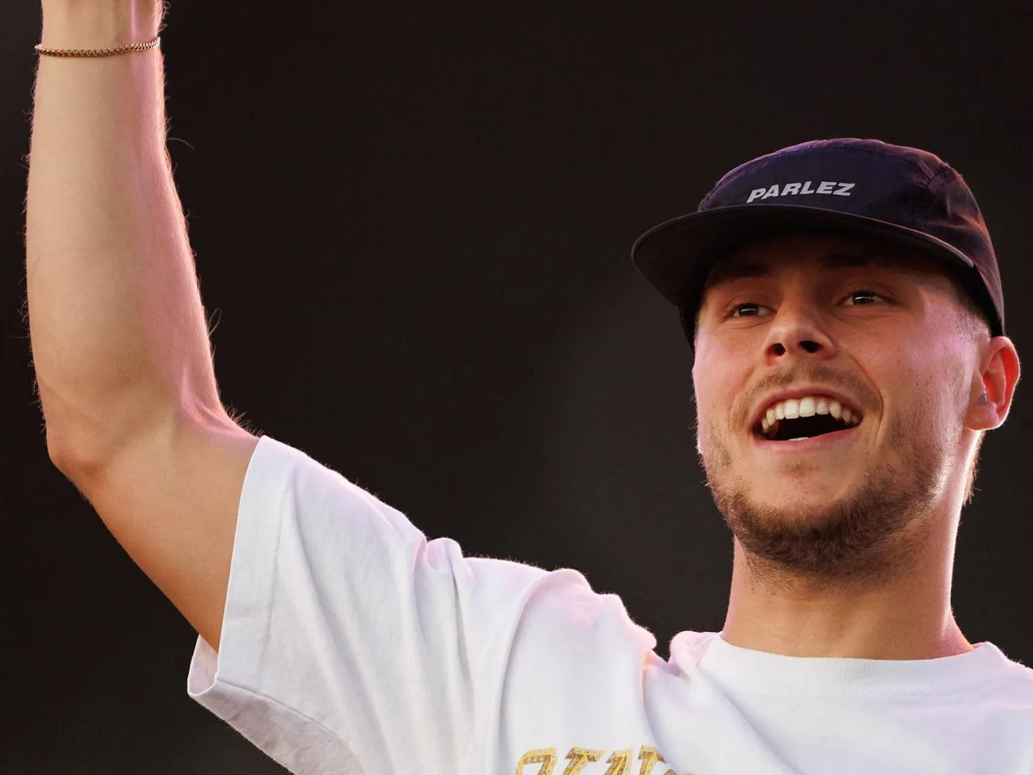 Riordan points in the air while performing during SwampFest at Flavet Field, Tuesday, April 14, 2026, in Gainesville, Fla.