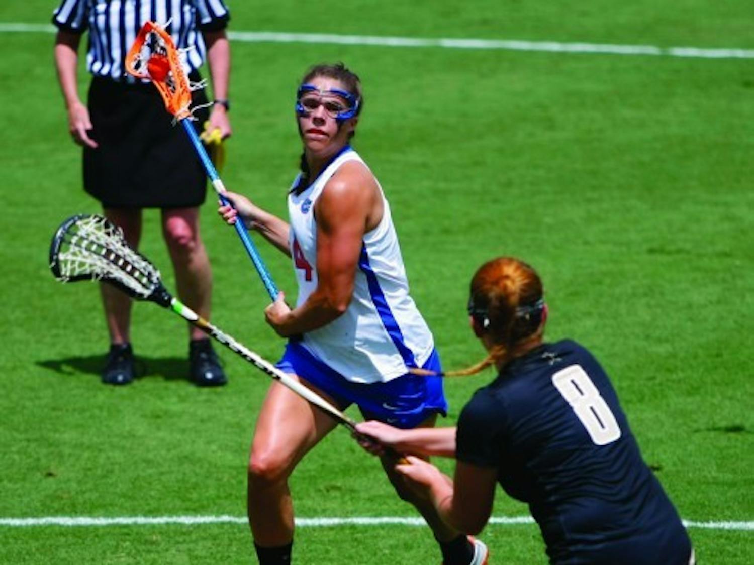Florida attacker Kitty Cullen takes a shot against Vanderbilt on April 14. Cullen has scored nine goals since returning from a concussion.