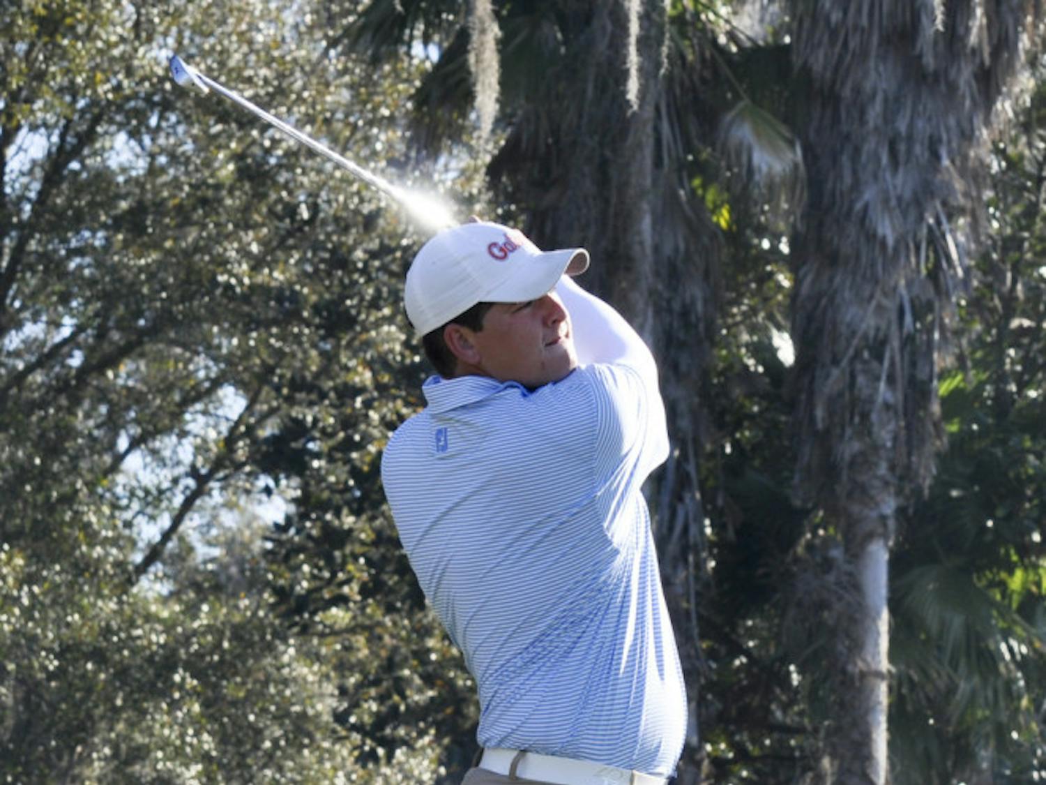 Ryan Orr swings during Day 1 of the SunTrust Gator Invitational on Feb. 14, 2015, at the Mark Bostick Golf Course.