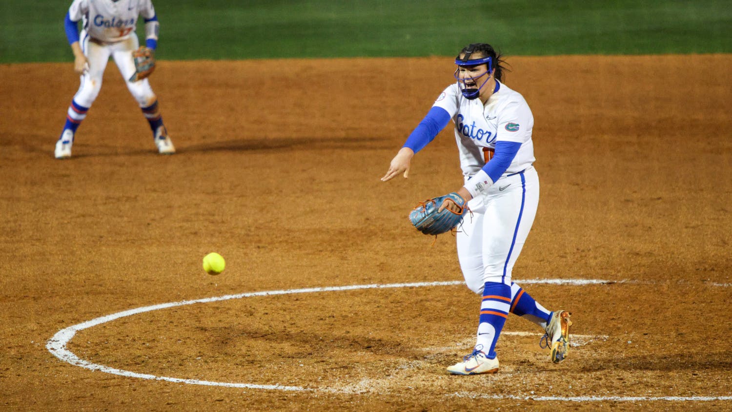 Florida pitcher Lexie Delbrey pitches the ball in the Gators' 3-0 win against the Central Florida Knights Wednesday, March 8, 2023.