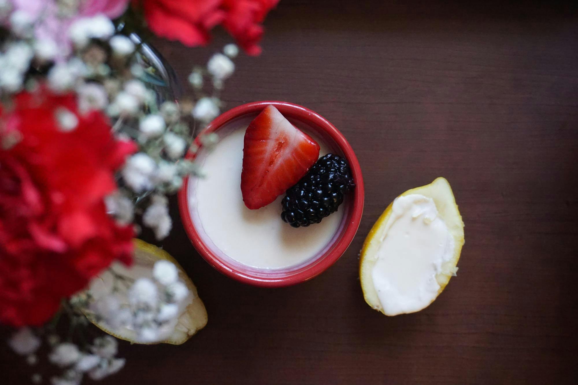 A lemon posset, made out of lemon juice, cream, and sugar. Inspired by the yellow satin dress from the 2003 film 'How to Lose a Guy in 10 Days.' 
