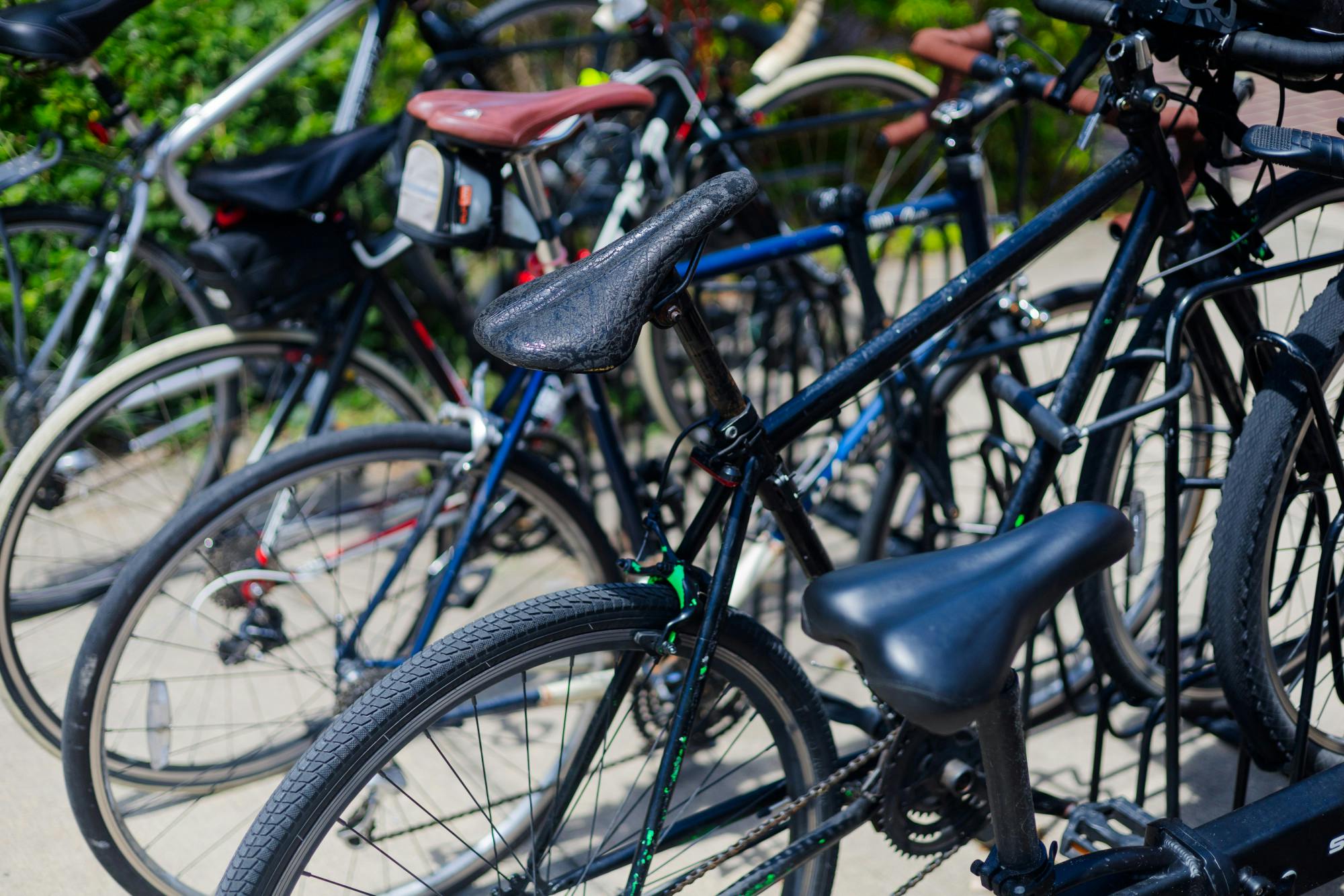 A University of Florida bike rack fills up outside of Weimer Hall.