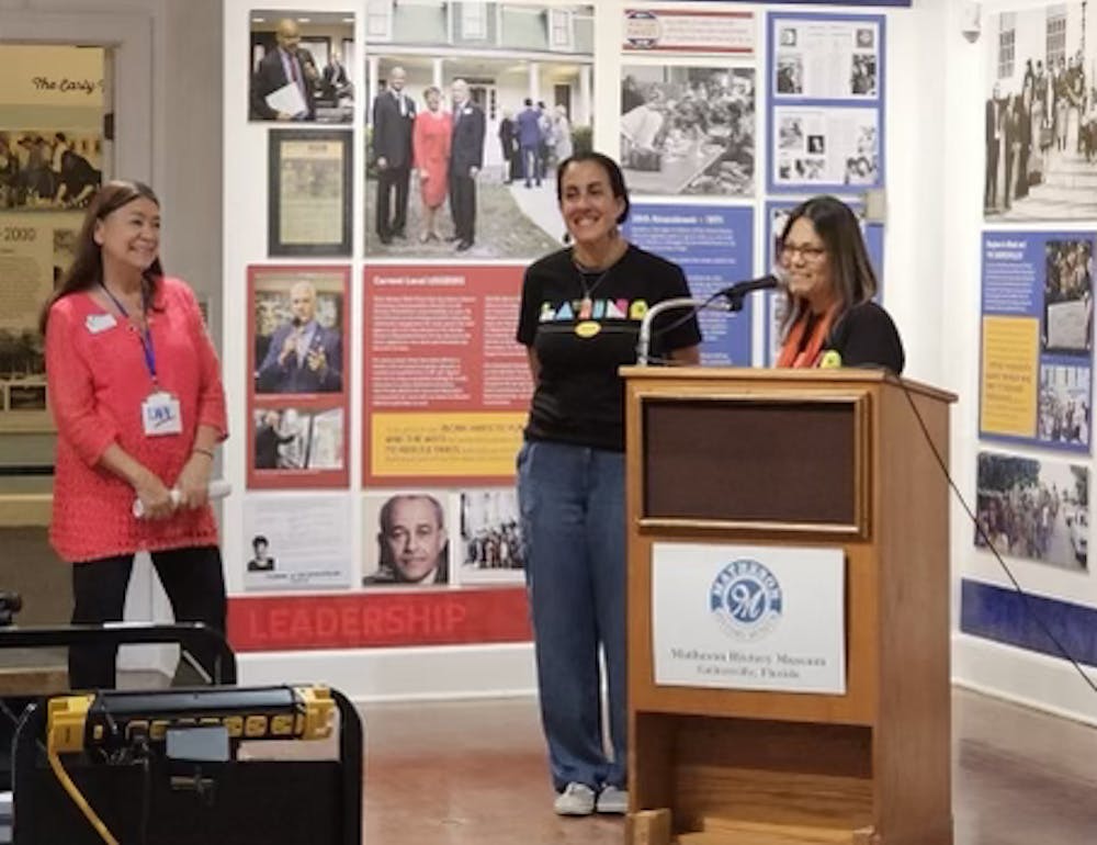 (left to right) Candy Birch, Veronick Rodrigues and Erika Ghersi gather as members of the Latina Women's League for its voter literacy event, Thursday, Oct. 24, 2024. Photo courtesy to the Latina Women's League.