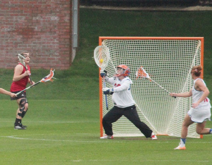 Mary-Sean Wilcox defends a shotduring UF’s win against Cincinnati on Feb. 23 at Donald R. Dizney Stadium.