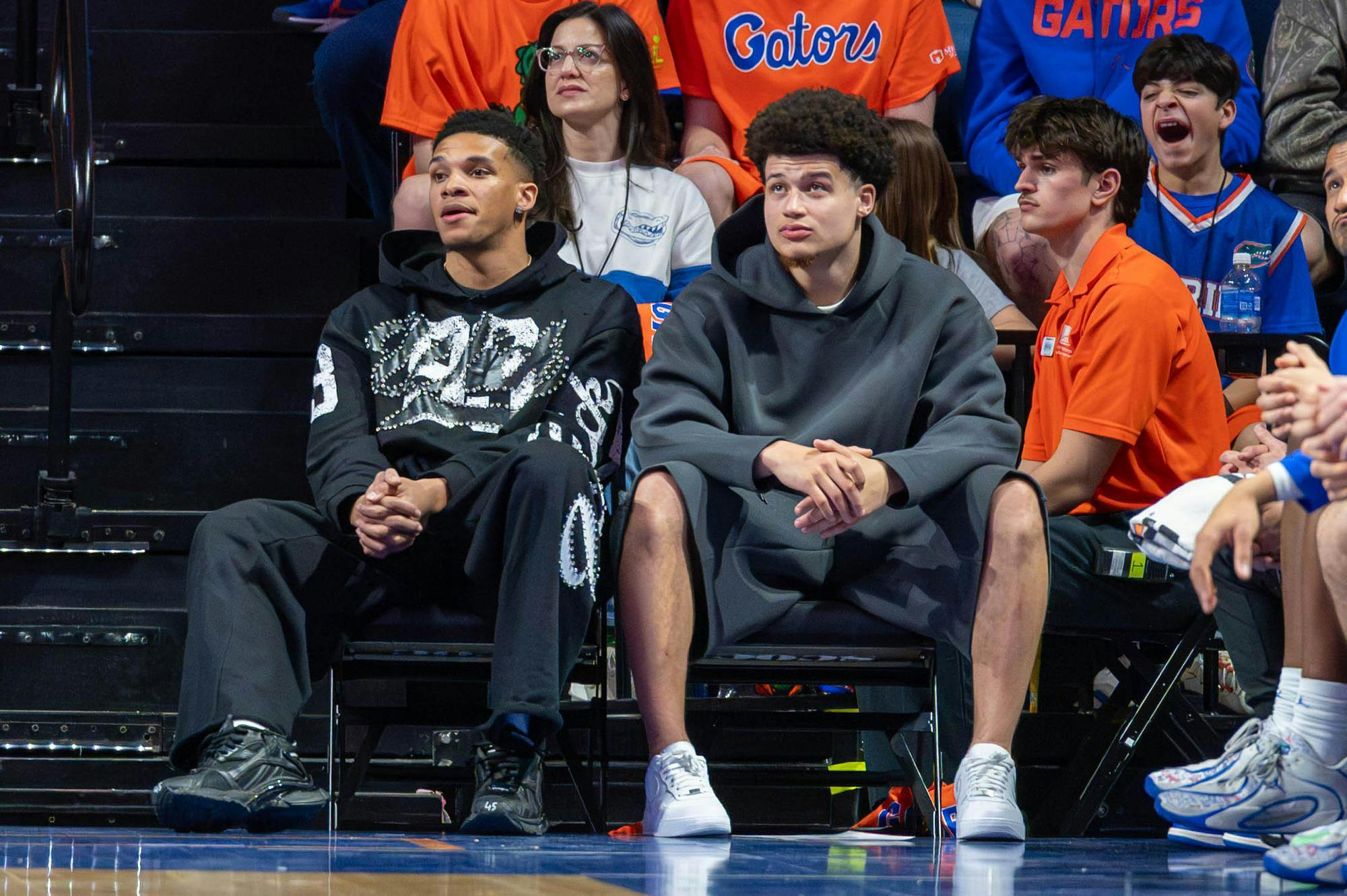 Former Florida Gators watch as Florida takes on Kentucky during the first half of an NCAA college basketball game, Saturday, Feb. 14, 2026 at Exactech Arena in Gainesville, Fla.