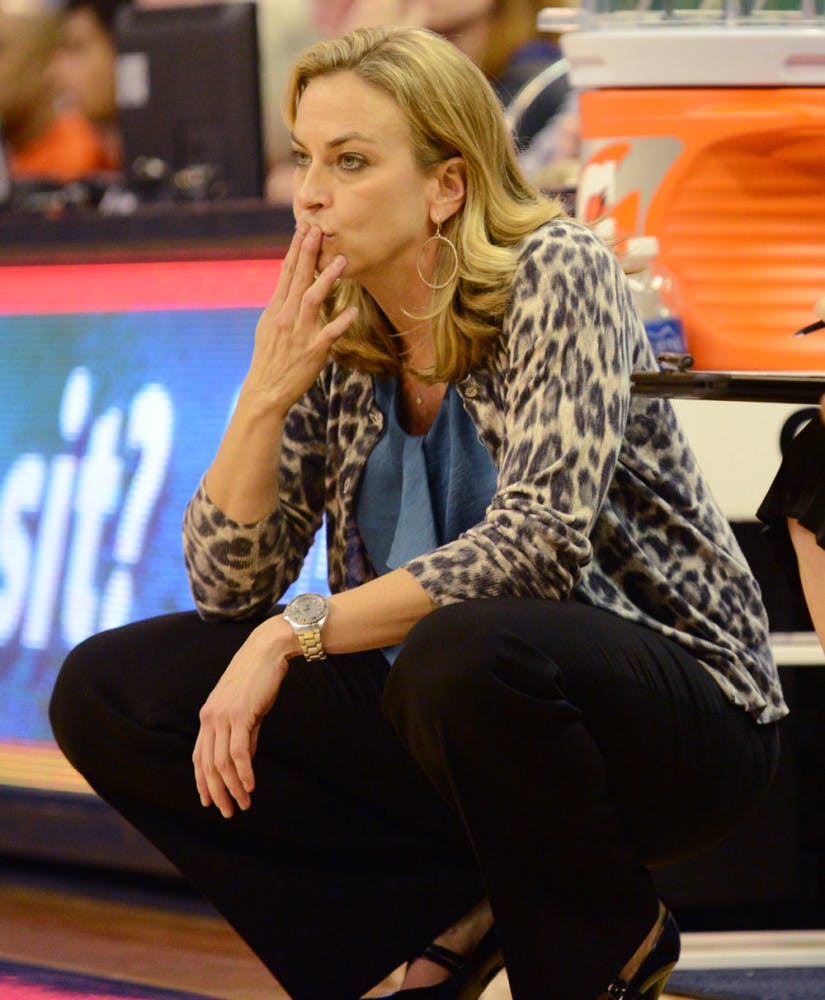 Coach Amanda Butler watches during Florida’s 52-44 loss to South Carolina on Sunday in the O’Connell Center.