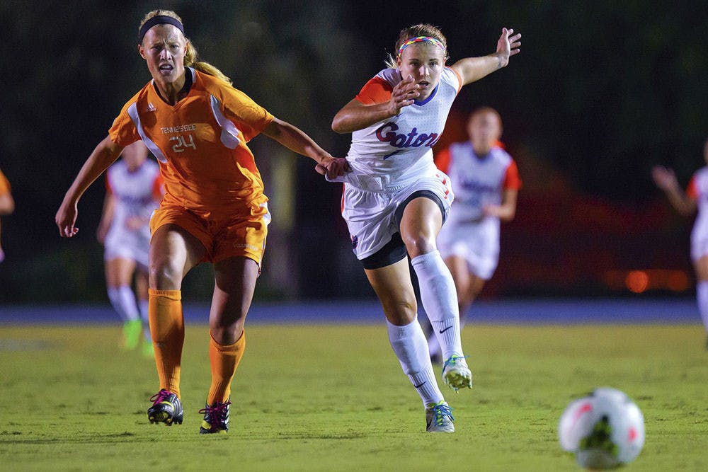 <p>Savannah Jordan chases after the ball during Florida's 3-1 win against Tennessee on Friday.</p>