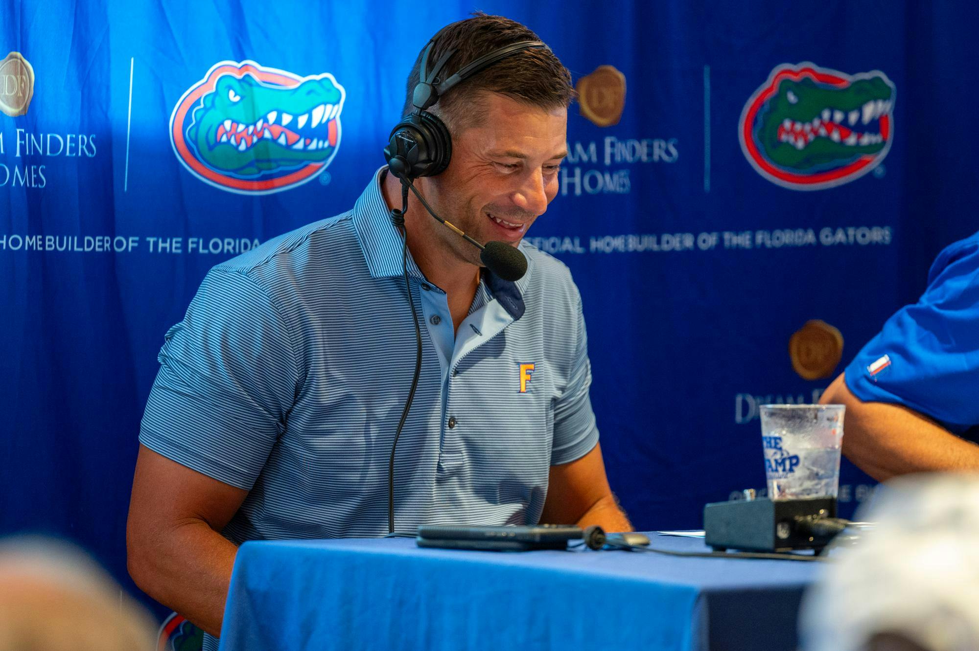 Florida head coach John Sumrall speaks at “Gator Talks” inside the Swamp Restaurant, Monday, Aug. 31, 2026, in Gainesville, Fla.