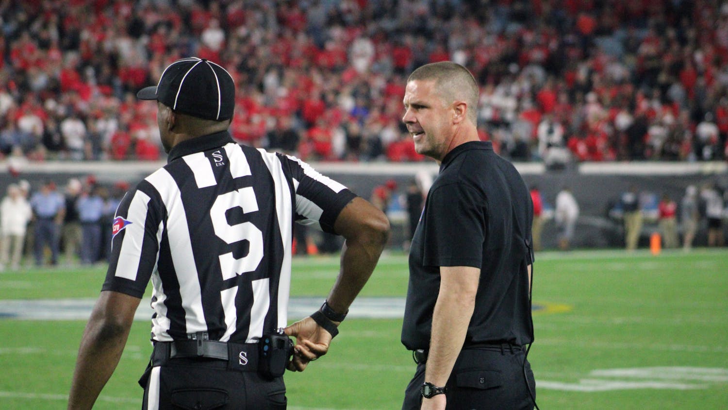 Florida head coach Billy Napier argues with an official during the Gators’ loss to Georgia Saturday, Oct. 29, 2022.