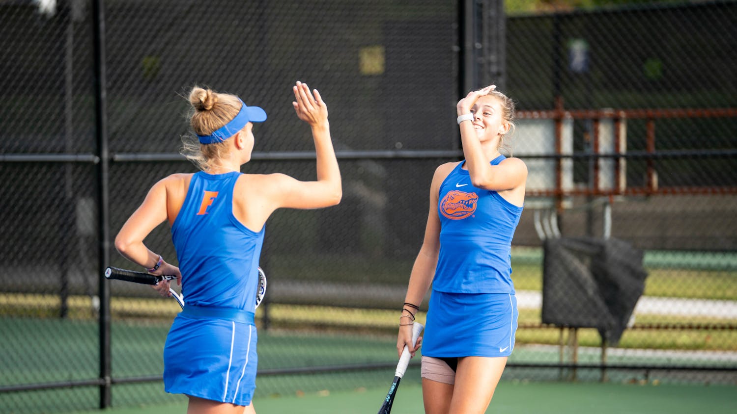 Florida sophomores Bente Spee (left) and Alicia Dudeney (right) at the ITA All-American Championships. Photo courtesy of the Intercollegiate Tennis Association.