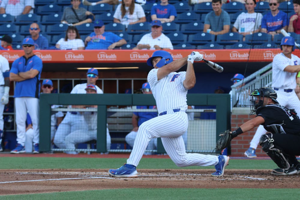 Florida outfielder Wyatt Langford swings his bat during the Gators' 8-4 win over the Bethune-Cookman Wildcats Tuesday, April 4, 2023.