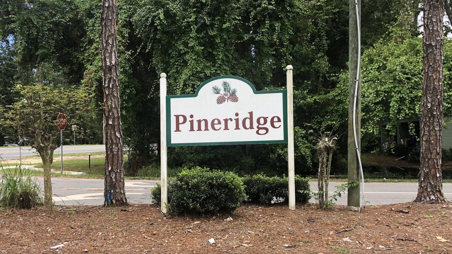 A sign for the Pineridge neighborhood sits at Northwest 34th Boulevard on Saturday, July 10, 2021.
