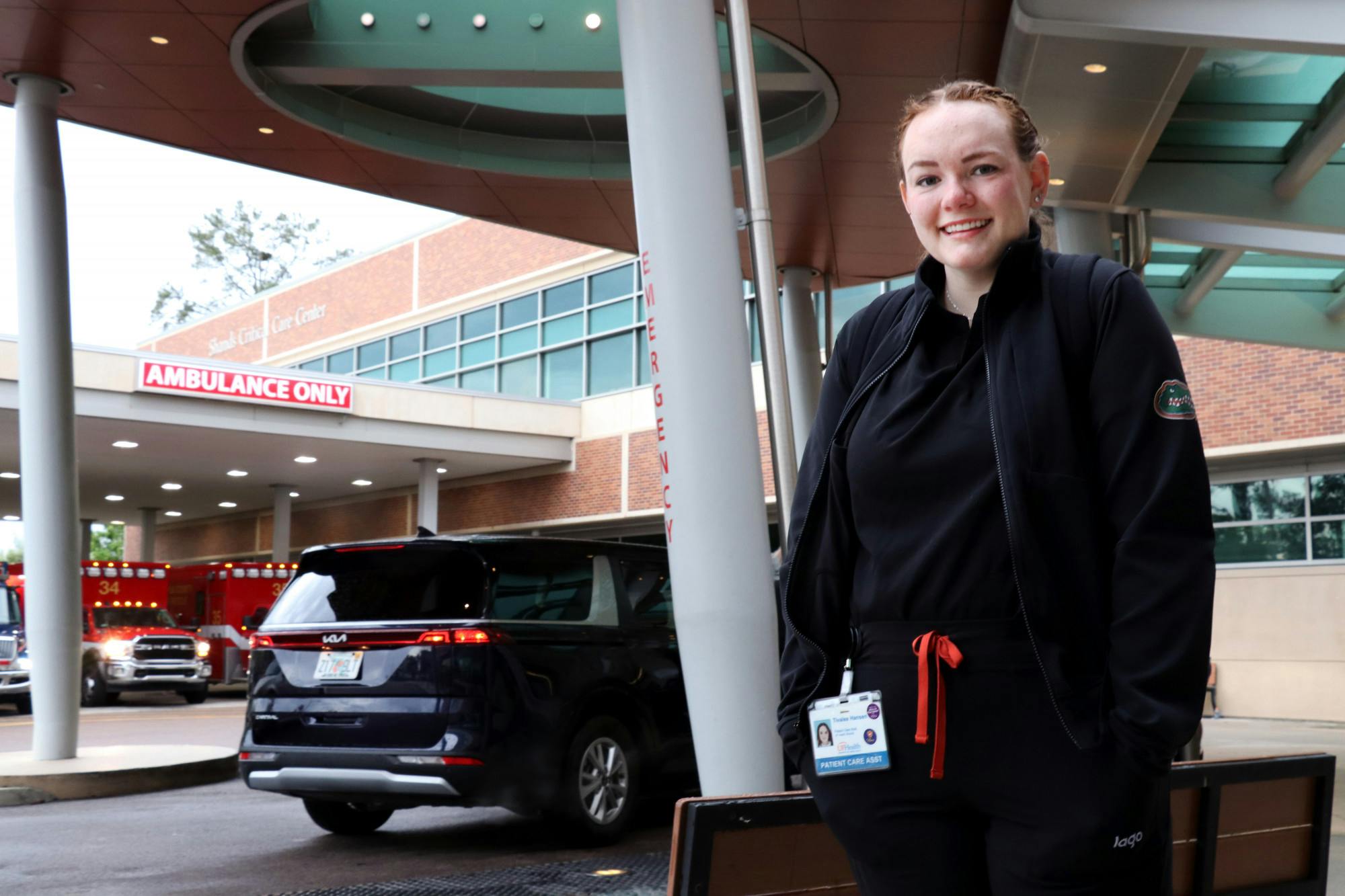 Tivalee Hanson poses for a portrait outside of the UF Health Shands Cancer Hospital Saturday, March 18, 2023.