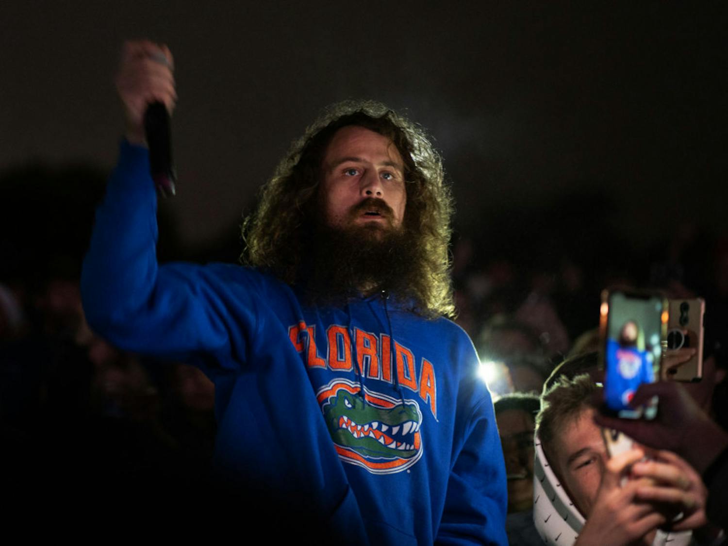 Kevin Saurer, of the duo Hippy Sabotage, stands among the crowd Friday night at UF Student Government Production’s Quinn XCII and Hippie Sabotage concert.
