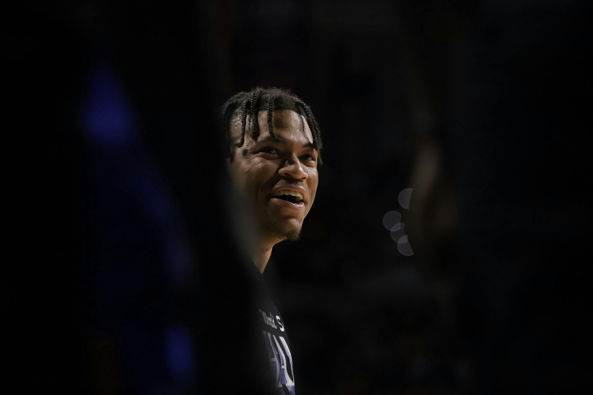 Keyontae Johnson during a Florida huddle Feb. 19. The senior was is under investigation for a sexual assault, reportedly taking place in February. 