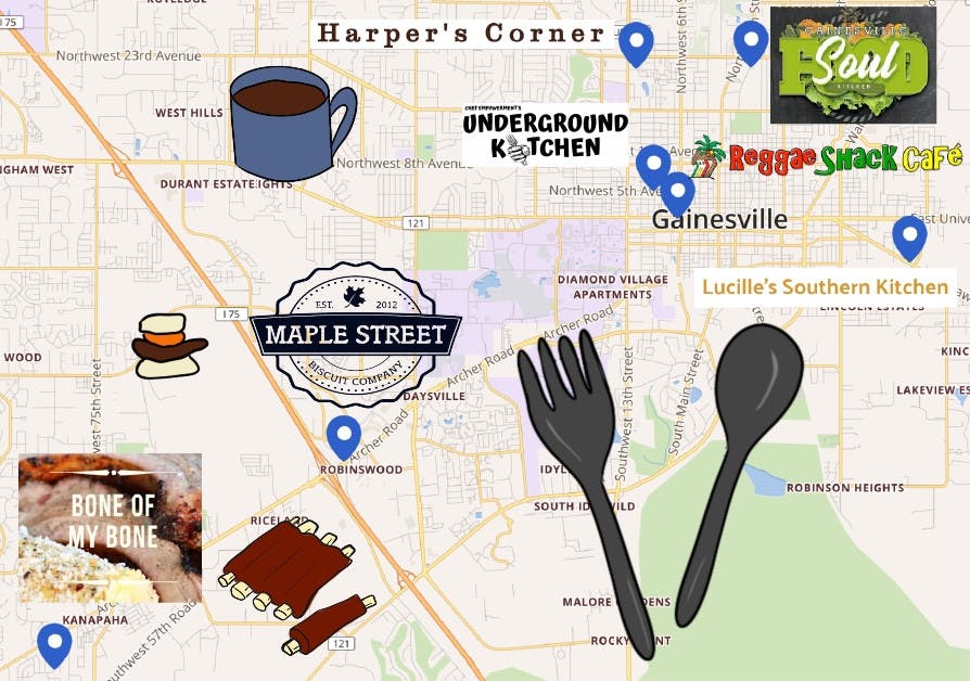 Graphic of Black-owned restaurants in Gainesville