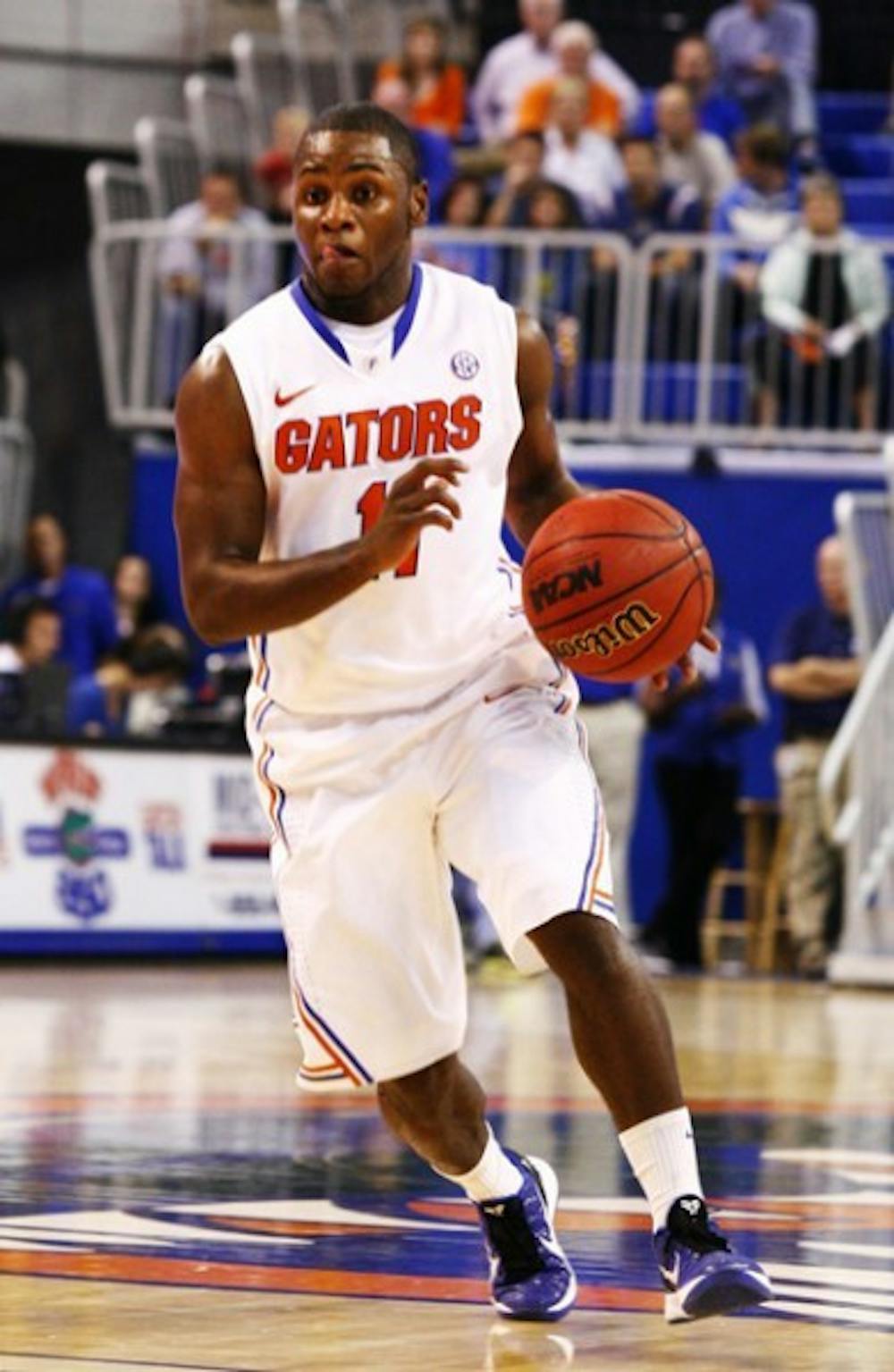 <p>Florida point guard Erving Walker struggled with his shot against Wright State, finishing with nine points on 1-of-6 shooting from three.</p>