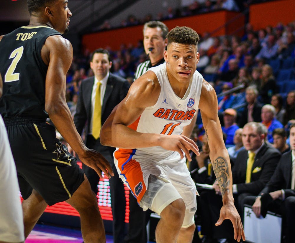 <p>Freshman Keyontae Johnson scored a team-high 15 points and collected nine rebounds in the Gators' 66-57 win over Vanderbilt Wednesday night.</p>