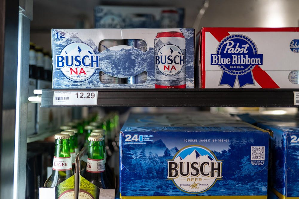  Local Gainesville liquor store Gator Beverage displays new non-alcoholic beer options alongside their alcoholic counterparts on Thursday, Jan. 30, 2025.