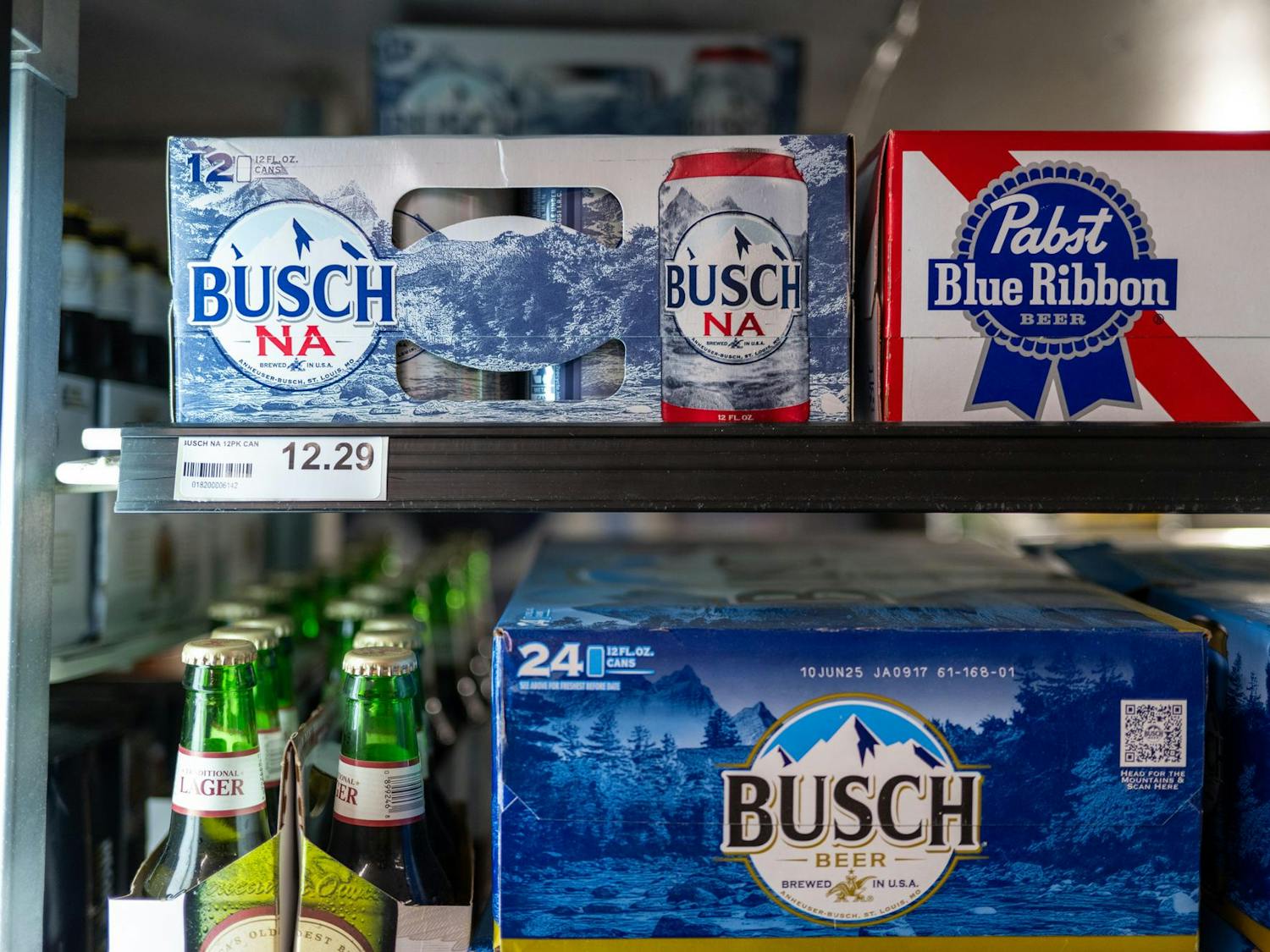 Local Gainesville liquor store Gator Beverage displays new non-alcoholic beer options alongside their alcoholic counterparts on Thursday, Jan. 30, 2025.