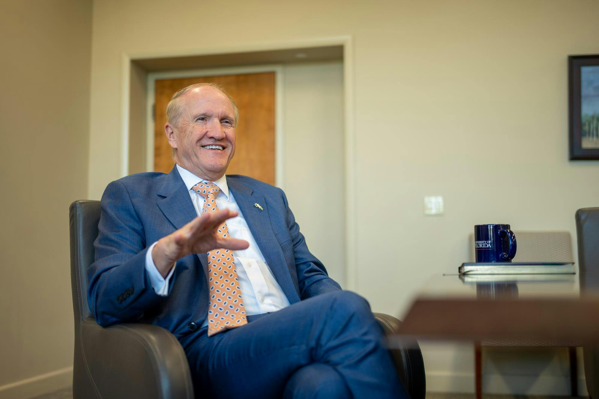 UF President Dr. Stuart Bell speaks during an interview in the Presidential Conference Room at Tigert Hall, Thursday, Aug. 14, 2026, in Gainesville, Fla.
