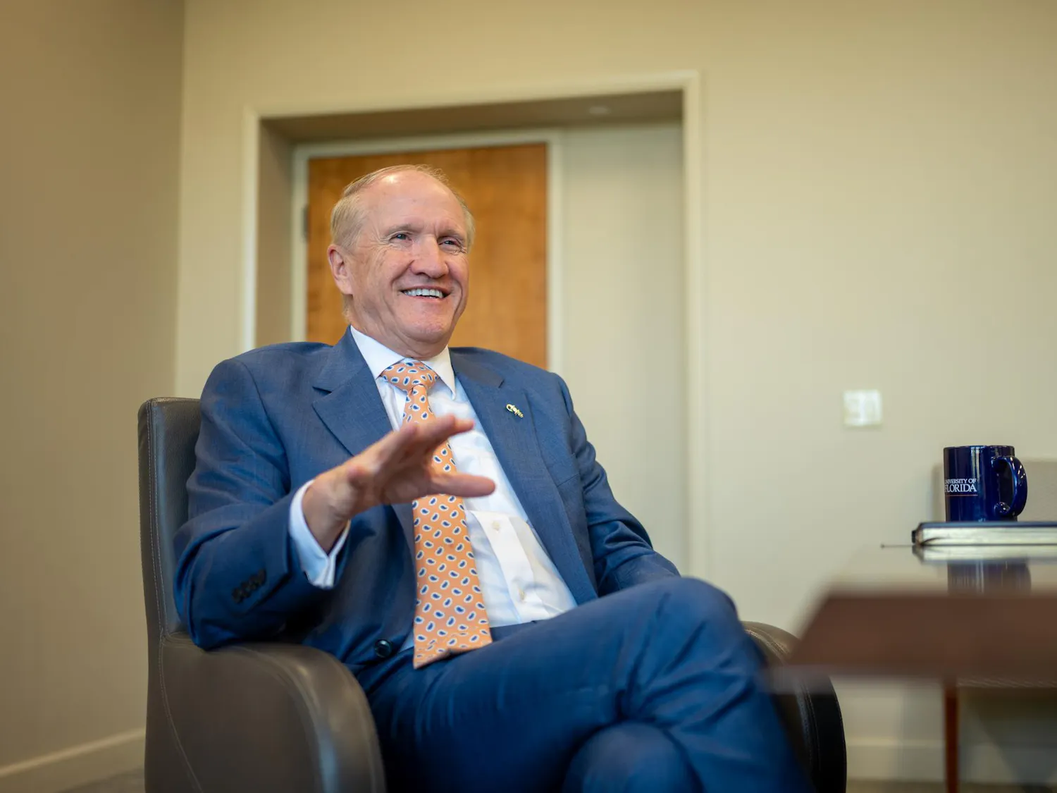 UF President Dr. Stuart Bell speaks during an interview in the Presidential Conference Room at Tigert Hall, Thursday, Aug. 14, 2026, in Gainesville, Fla.