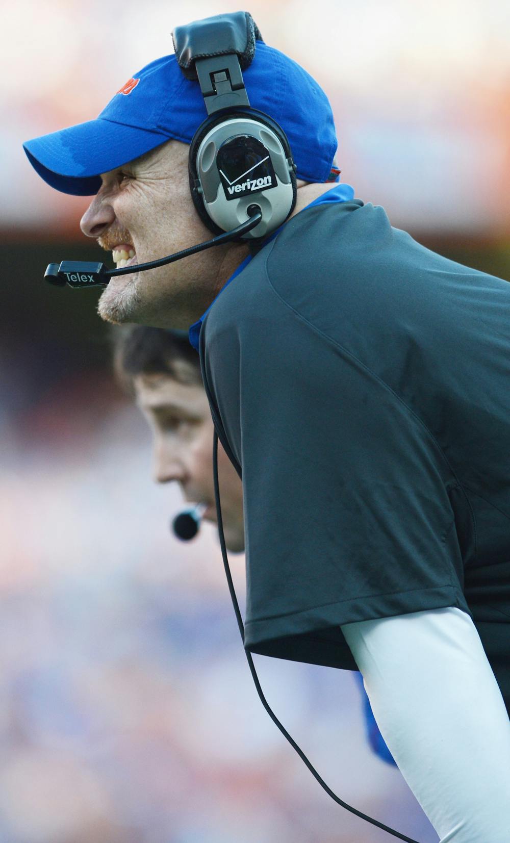 Defensive Coordinator Dan Quinn watches with excitement during Saturdays win against Bowling Green University.